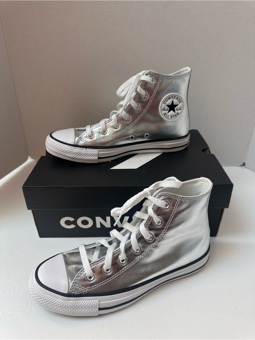 Converse Silver Metallic High Top Sneakers